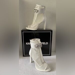 Karl Lagerfeld Silver and White Ankle Booties with Modern Silhouette